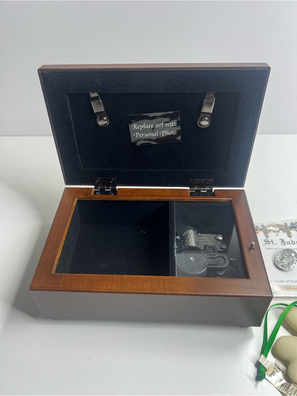 Classic Brown Wooden Music Jewelry Box with Photo Frame